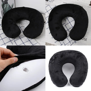 Qfdian Flocking Plush Fabric Cover Inflatable Pillow Outdoor Travel Cushion U-Shaped Pillow Neck Pillow Travel Accessories Nap Pillow